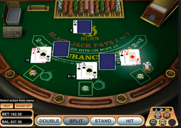 Blackjack table screen