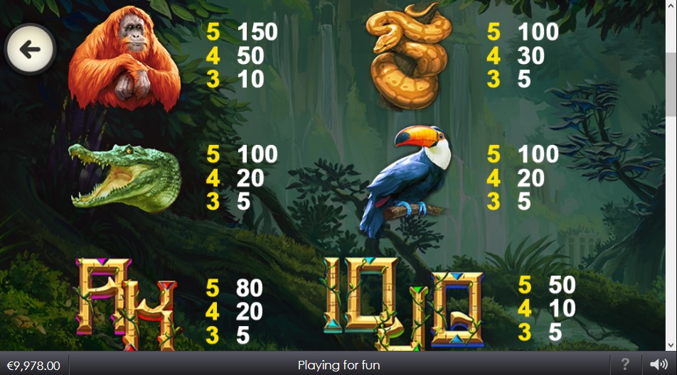 Legacy of the Tiger Slot Paytable
