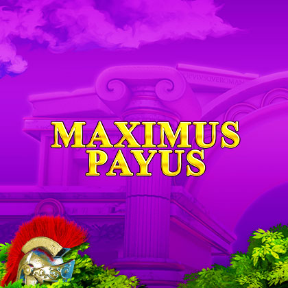 Centurion helmet in front of roman column with Maximus Payus text logo in front