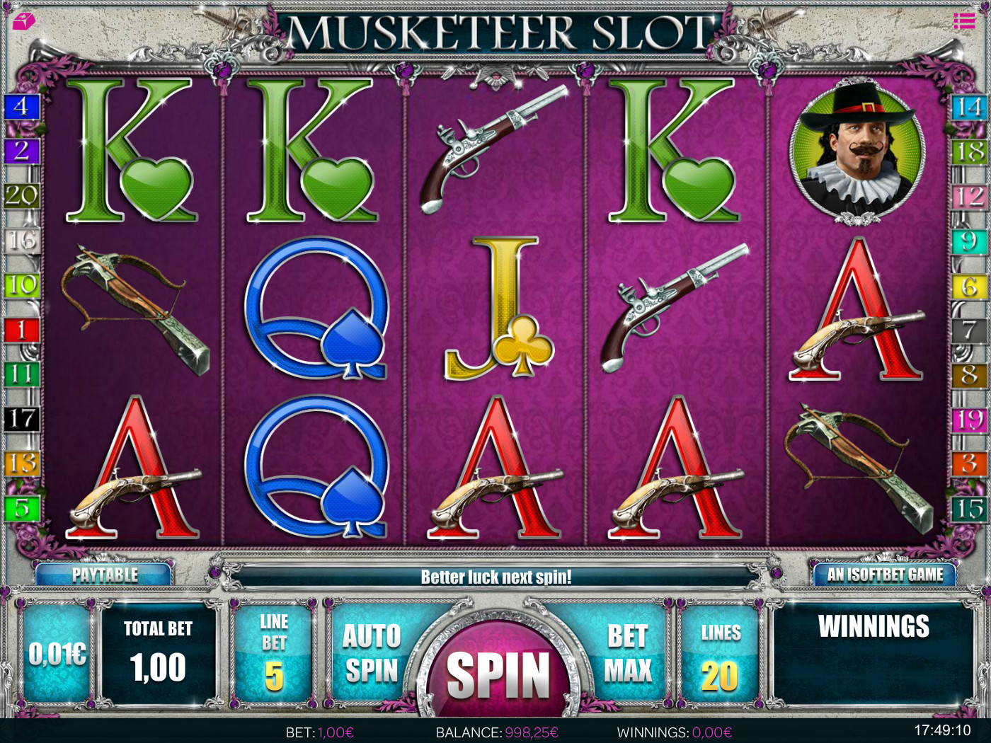 Musketeer Slot game screen