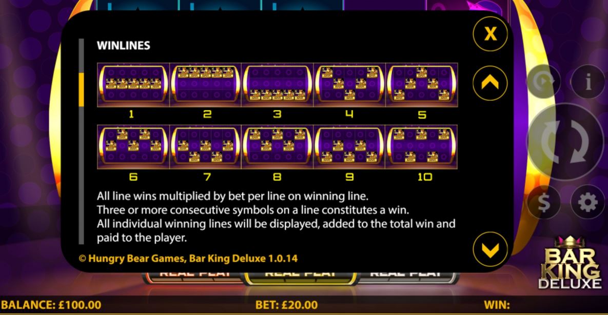 Bar King Deluxe Slot Paylines