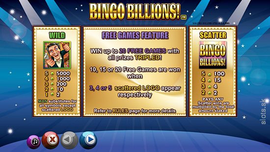 Bingo Billions online slots game paytable