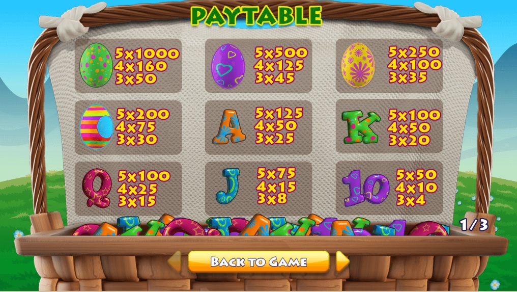 Easter Cash Basket online slots game paytable info