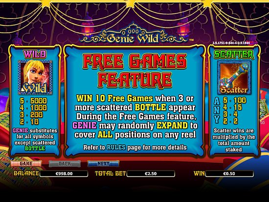 Genie Wild online slots game paytable screen