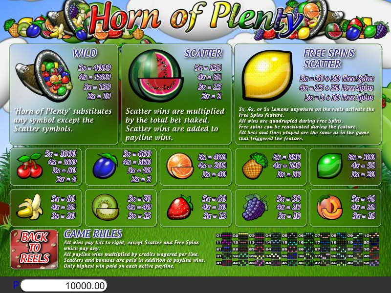horn of plenty spin 16 game rules