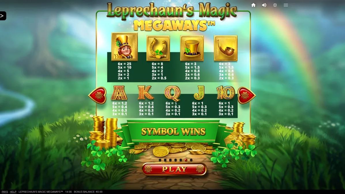 Leprechaun Magic Megaways Slot Paytable