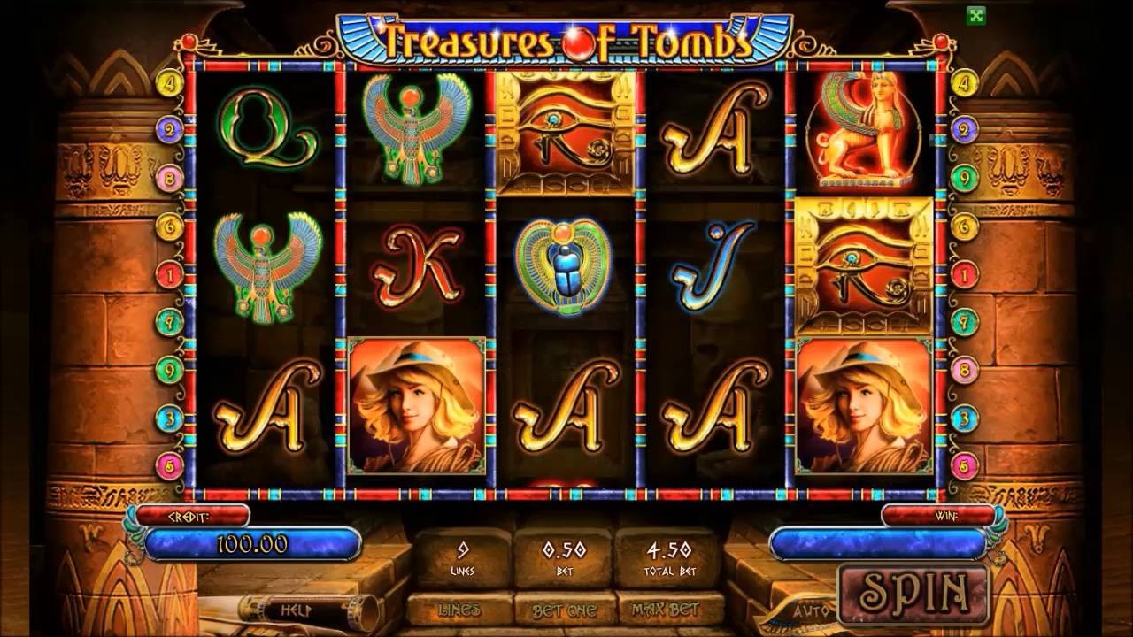 Treasures of Tombs online slots game gameplay screen