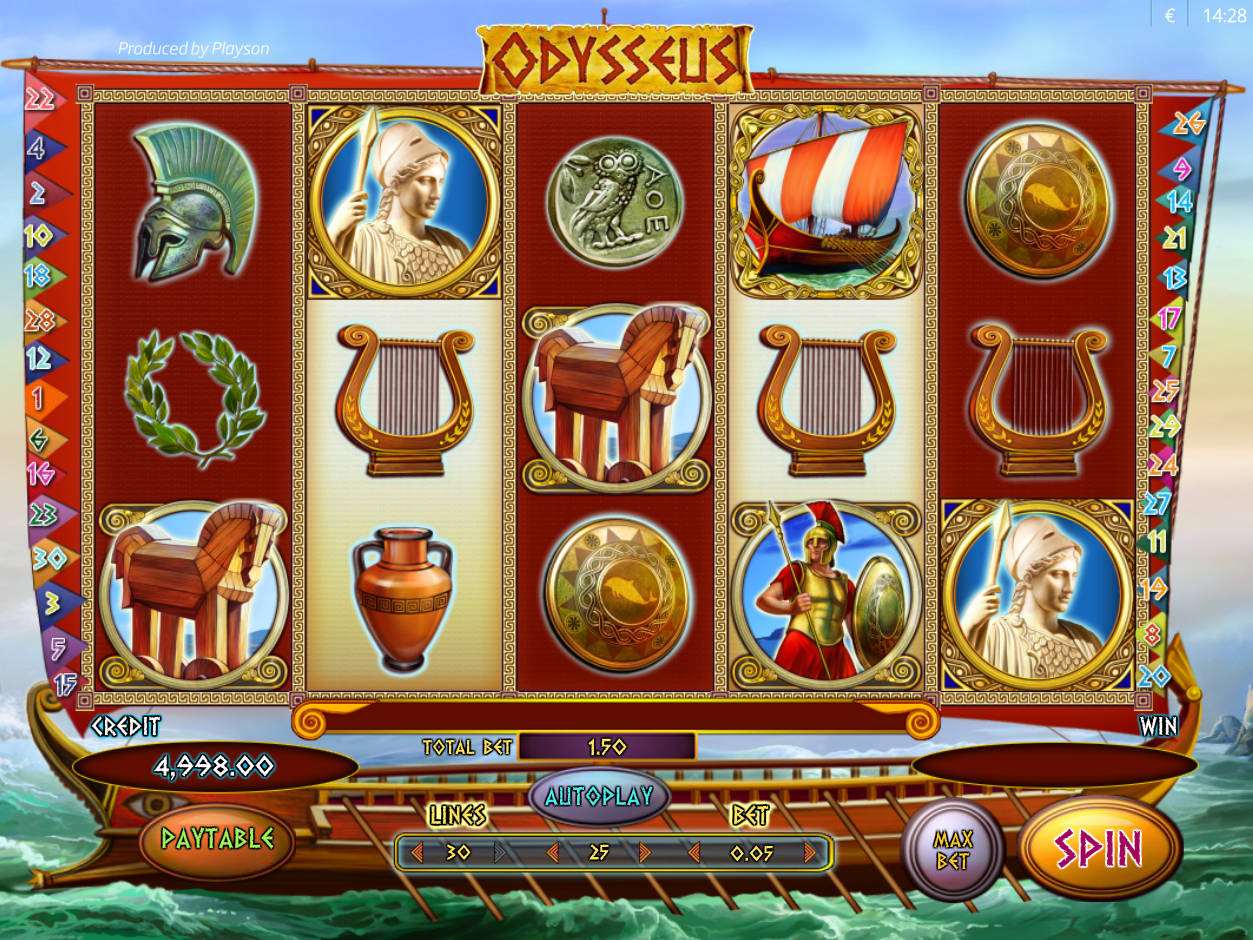 Odysseus online slots game gameplay screen