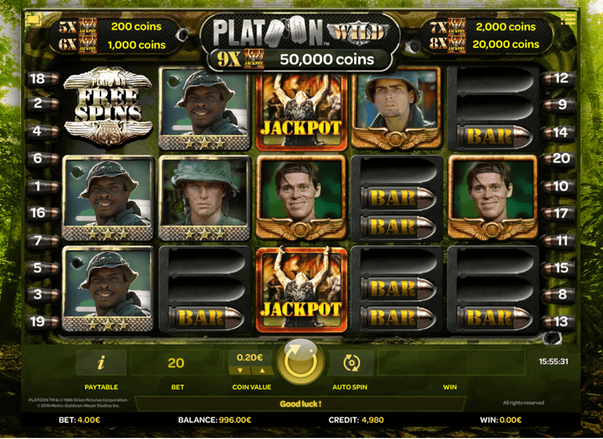 Platoon online slots game gameplay paytable