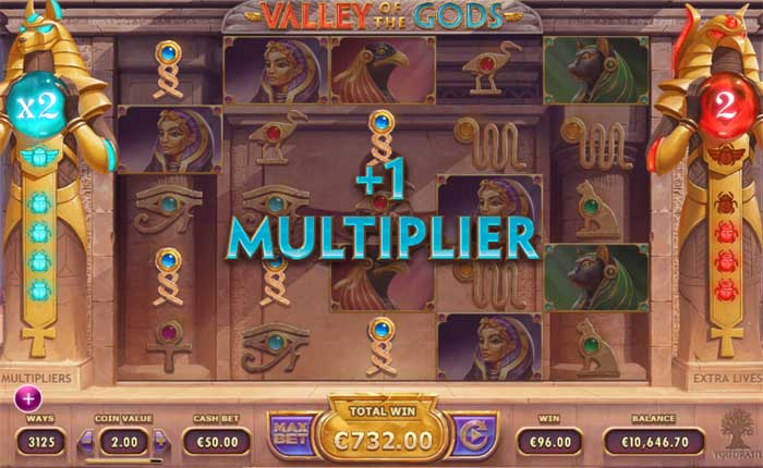 Play Valley of the Gods online slots game paytable features